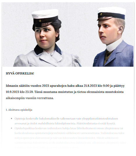 Idmanin säätiön uutiskirjekampanja perusopintoapurahasta tiedottamiseen